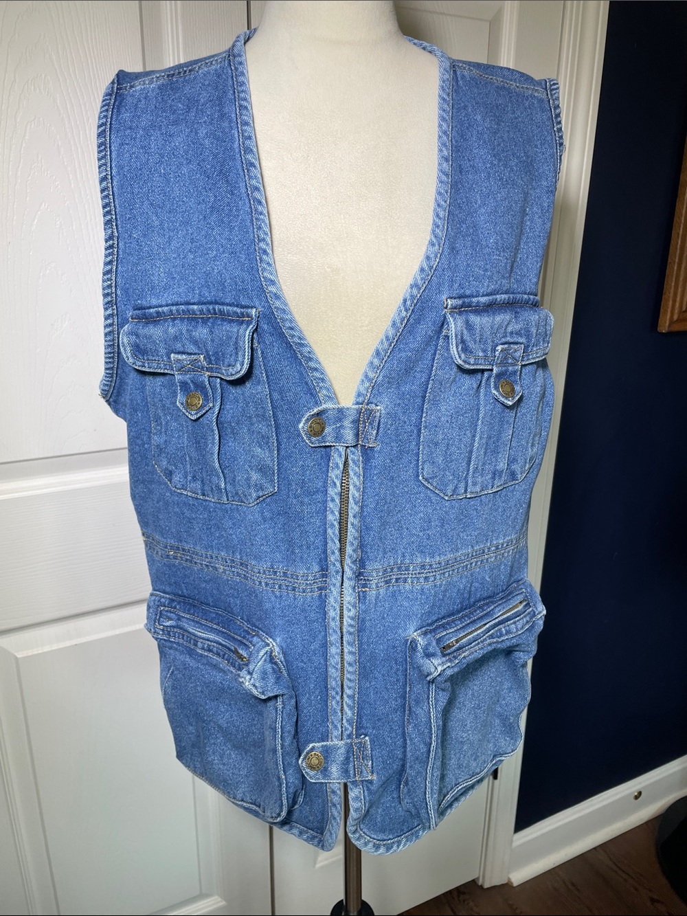 Vintage 90s Baccini Multi-Pocket Denim Utility Vest Grunge Gorpcore Tactical SzM
